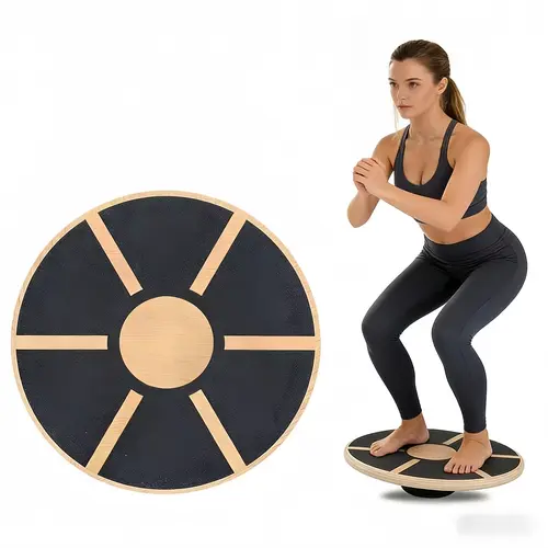 Wooden Balance Board with Textured Grip - 15.75" Dia., 360-Degree Rotation, Lightweight Compact Exercise Equipment for Home, Core Stability, Better Coordination, Rehabilitation Training