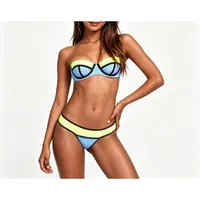 (Free World Cup stickers with purchase) AgeRose multicolor patchwork geometric bikini, convertible strapless two-piece women's swimsuit, minimalist stylish swimwear, summer OOTD, beautiful beach vacation outfit, resort wear