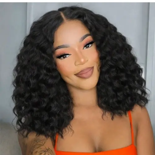 12 Inch Deep Wave Wigs, Natural Curly Wig, Synthetic Hair Short Bob, Middle Part, Curly Wave, Daily Life or Party Use, Curled Synthetic Wig, Deep Wavy Wigs