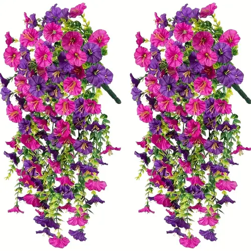 Holiday-Ready Outdoor-Ready Mixing (2pcs) Artificial Morning Glory Vine Set, UV Resistant Realistic Faux Flower Vines, Nature Ornaments for Home Office Decor, Outdoor Decor