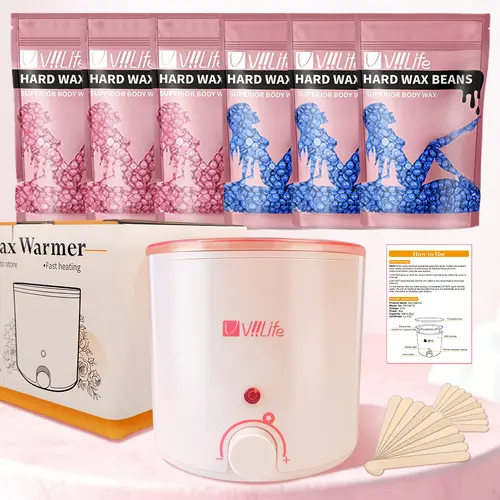 Viilife Hard Wax Hair Removal Kit—suitable for full-body hair removal (underarms, face, legs, bikini, and Brazilian) at home; formulated with botanical extracts to care for sensitive skin.