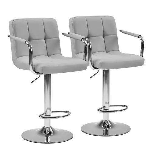 Set of 2 Swivel Bar Stools with Armrests, Adjustable Counter Height Bar Chairs with Backrest & Footrest, PU Leather Modern Barstools for Kitchen Island, Home Bar, Dining Room, Cafe