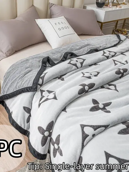 1 Pc Milk Fleece Embroidered Throw Blanket, Soft Single-Layer Sofa and Bed Blanket, Cozy Gift for Home