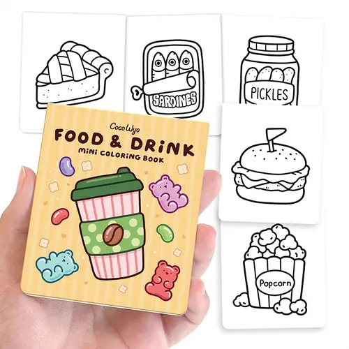 Coco Wyo Mini Coloring Book (3x3.5 in) - Adults' Food & Drink Themed Art Supplies, Lay-Flat Pages, Relaxing Travel Activities, Mini Gifts, Gift Bag Fillers, Stocking Stuffers, Party Favors