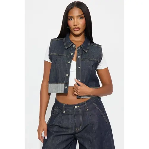 Premium Selvedge Cuffed Denim Vest - Dark Denim