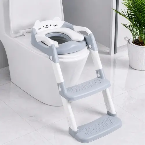 Orzbow Unisex 0-3 Years Plastic Potty Trainer Toddler with Step Stool Platform - Toilet Seat for Toddler, Baby Potty Training, Adjustable Height, Non-Slip, Splash Guard, Cute Bear Cartoon Design, Handle #backtoschool