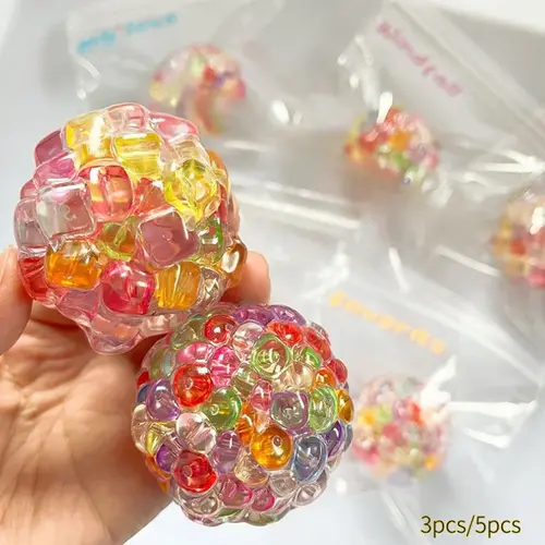 Crackling Beads Squishy Toy, Popping Bead Stress Relief Ball, Sensory Decompression Fidget for Adults Kids, Anxiety Calming Squeeze Toy, Birthday Easter Basket Stuffer Gift Idea (Random Colors)