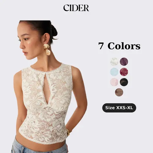 Cider Vintage Sheer Lace Boat Neck Cutout Sleeveless Top for Elegant Outfits