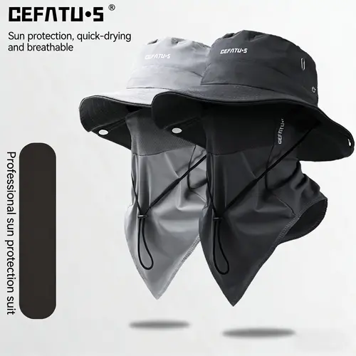 Men's Durable Lightweight Hiking Fishing Hat, Wide Brim Sun Protection Hat, Neck and Face Shield Design Sun Bucket Hat, Ideal for Summer Outdoor Use, Outdoor Fishing Cap