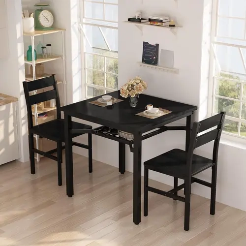 Recaceik 3-Piece Farmhouse Multi-Piece Dining Room Furniture Set - Sturdy Metal, Natural Wood Grain, 30''x30''x30.7'', 200 lbs Capacity, 2 Dining Chairs, Storage Shelf, Compact Dinette for Small Spaces/Apartments, Assembly Required, Farmhouse Home Decor