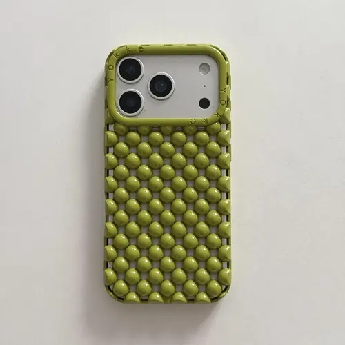 Trendy Aesthetic Copper Bubble TPU iPhone Casing - Metallic Solid Color, Hollow Raised Beads, Breathable, Anti-Drop, Easy Installation, Full Coverage, Camera Protection, Flexible Grip for iPhone 14,15,17,18 Pro Max (Hot Pink) Mobile Phone Cute Accessories