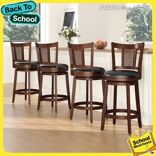 【360° Swivel 】PHIVILLA 26/30 inch Bar Height Stools Set of 2/3/4,Swivel Wooden Barstools Tall Upholstered Faux Leather Barstool with Back,Vintage Bar Height Chairs,Dark Brown Kitchen Stools, Home Decor, TikTokShopBackToSchool
