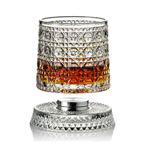 Rotating Whiskey Glass 9.57oz Luxurious Barware Drinkware, Spinning Base Stress Relief Drinking Glass Gift for Him Premium Crystal Glass for Whiskey Bourbon Wine Cocktails, Perfect for Halloween  Parties, Thanksgiving & Christmas Gifts
