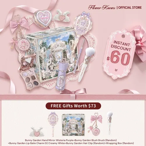 [NEW] Flower Knows Sweet Routine Set, Makeup Products with Lipstick, Blush, Eyeshadow Palette, Eyeliner, Mirror, Brush, Gel, Bunny-Themed Tools, Hair Clip, Silica, Ideal Gifts for Adults, #sohochic, Ideal for Christmas gift, Black Friday