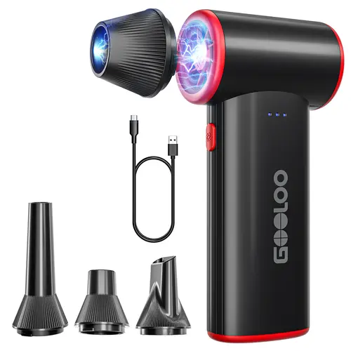GOOLOO F3 3-Gear Turbo Jet High Speed Powerful Battery Operated Blower - 150000 RPM, 7.4V 5000mAh Quick-Charge Rechargeable, Lightweight Portable Cordless Handheld Mini Air Tool for PC Cleaning