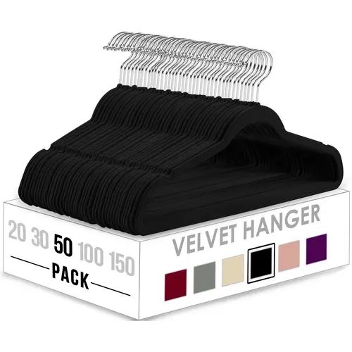 Utopia Home Black Soft Velvet Hangers (50 Pack) - Durable Heavy-Duty ABS Bedroom Space-Savers, Ultra-Grip Non-Slip, Neat Dress Notches, 360° Easy Access Single Hook, 17.5 x 0.24 x 9.06 inches Closet Organizer for Dresses/Outerwear