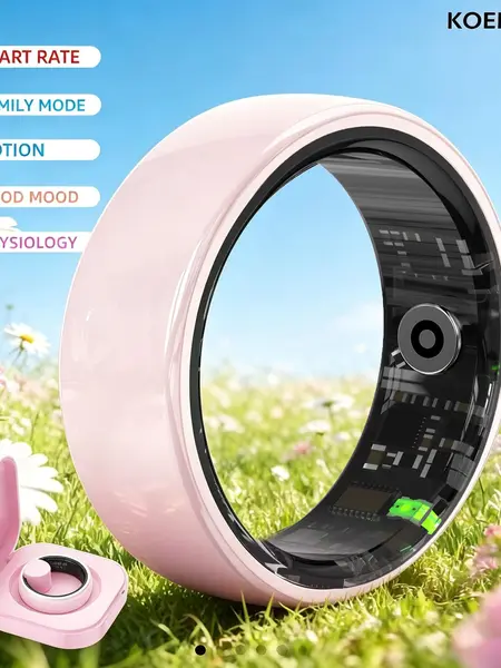KOEPOVK Pink Ceramic Smart Ring for Women, Fitness & Sleep Tracker, Heart Rate & Stress Monitor, Cycle Tracking, IP65 Waterproof, 3-5 Day Battery, iOS & Android,Charging Case,Ideal Gift#Summervibes
