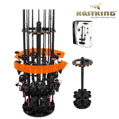 KastKing V16 OR V15 Rotating Fishing Rod Holder for Garage, Floor Rack Holds Up to 16 Rods & Combos, Space-Saving Pole Organizer with Foam, Durable ABS, Fishing Gear Storage Gift for Men