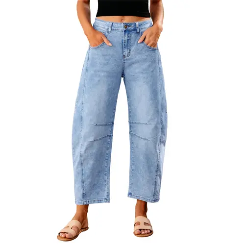 GRAPENT Women's Denim High Rise Cropped Wide Leg Jeans - Cotton Casual Barrel Pants, Animal Print Bottoms, 23% Polyester Effortless Back-to-School Streetwear Jeans for Women