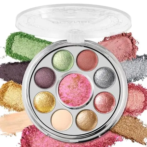 UCANBE Baked 9-Color Eye+Cheek Palette - High-Pigment Eyeshadow Set with Metallic+Matte Brown, Glitter Shades, Blendable Buildable Layers, Rotating All-in-1 Compact, Blush for Smokey Eyes, Birthday Gifting (01 Medieval Banquet Alt Makeup)