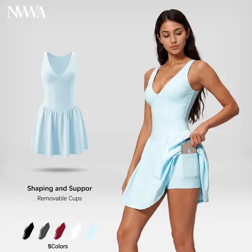 NVWA Women's Knitting Tank Tops Style Tennis Athletic Dress - Strappy Sleeveless V-Neck Open-Back, Soft Stretch Nylon, Quick Dry, Lightweight, Cooling, Slim Fit Fitted Waist, Figure-Flattering, Universal Female for Sports, Casual Wear