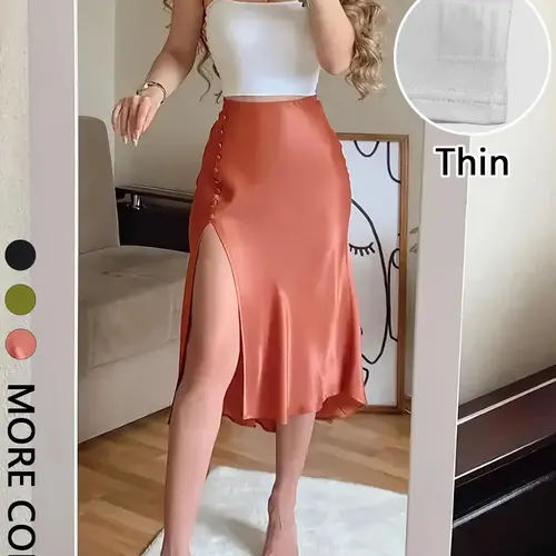 Women's Cami Top & Satin Midi Skirt Set, Cropped Spaghetti-Strap Tank, High-Waisted Side-Slit Skirt with Button Detail & Back Zip, Smooth Draped Fabric, Chic 2-Piece Clothes for Date Night & Party