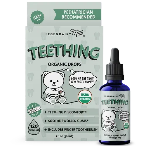 Organic Teething Drops - Baby and Toddler - Legendairy Milk - Soothes Tender Gums - Calms Teething Discomfort -  6+ Months - Organic Drops - 120 Servings