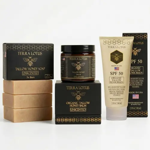 Terra Lotus Skincare Trio Bundle | Balm, Soap, Sunscreen | All natural, supports clearer-looking skin, non toxic | For all skin types