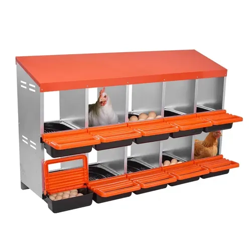 VEVOR Galvanized Steel 2-Tier Chicken Nesting Boxes, 10 Compartments with 10.4 in Wide Nests, Roll-Out Design with Drainage Holes & Ventilated Plastic Detachable Tray, 5 Hens' Eggs Capacity, Protective Lids, Easy Assembly for Poultry#SohoChic