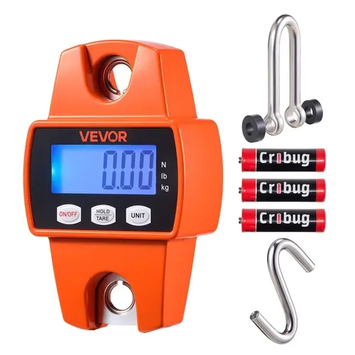 VEVOR Heavy Duty Industrial Digital Crane Scale, 660 lbs/300 kg Max Capacity, Backlit LCD Display, 0.1 lbs Division, 3-Unit Switch, Cast Aluminum Case, Tare Function, Batteries Included, Portable Handheld Hanging Scale for Farm, Fishing, Orange