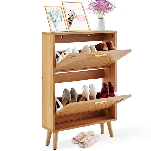 VEVOR Shoe Cabinet with 2 Flip Drawers,  , Shoe Storage Cabinet for Entryway, Free Standing Shoe Storage Organizer with Rattan Doors for Heels, Boots, Slippers in Hallway, Living Room#SohoChic