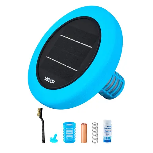 【DealsForYouDays】VEVOR Solar Pool Ionizer, Round Copper Pool Ionizer Up to 45000 Gal, Floating Automatic Water Cleaner and Purifier, Chlorine Free Water, with Copper Anode, Spring, Brush and Filter for Pools & Spas