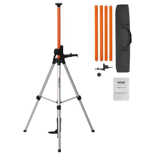 VEVOR Laser Level Tripod, 12lb Heavy-Duty Lightweight Aluminum Alloy Stand, 1/4"-20 & 5/8"-11 Thread Mounts, 360° Rotating Base, 40.94"-133.85" Height Range Inches Adjustment, Bubble Level, Extendable Pole for Laser Scanner