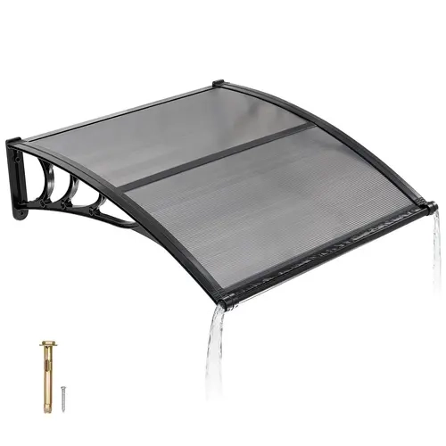 VEVOR Exterior Front Door Canopy, 38x40 in Sturdy Polycarbonate Awning with Drainage & ABS Bracket, Outdoor Shelter, Windproof Parasols, Canopies & Shade, Brick/Concrete Fit, Fast DIY Setup, 2-Screw Match Common Walls, Smoky Gray#SohoChic