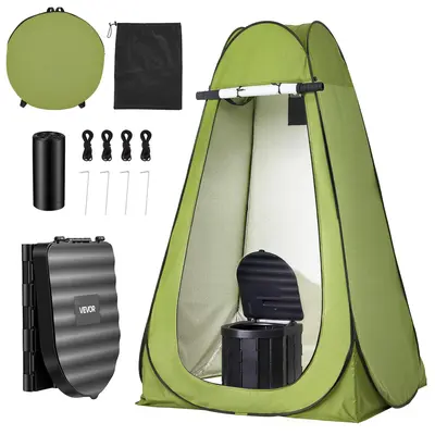 VEVOR Foldable Portable Toilet Stool Kit, 330 lbs Load Capacity, Quick-Setup Tear-Resist Tent, Carry Bag, Trash Bags, for Camping, RV Travel
