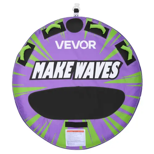 VEVOR Unisex 2-Rider Boating Water Sports Towable Tube, 340lb Capacity Inflatable Tube - Nylon Cover, Anti-Slip Pad, Padded Handles, Safety Valve, Double-Stitched Seams, Front Tow Point, Thick PVC Liner, UV-Resistant, Drainage Opening, Easy Tow Connection