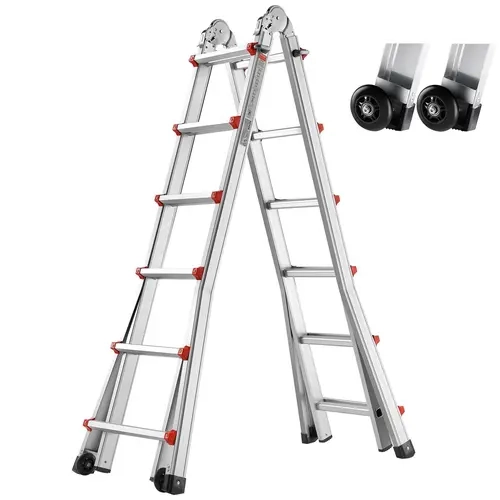 VEVOR Telescoping Ladder A-Frame 20FT Portable Compact Collapsible with Wheels, 330lb Load, Multi-Function Aluminum Alloy Extension Ladder with Locking Steps & Anti-Slip Pads for Indoor Outdoor Home RV Roof Maintenance