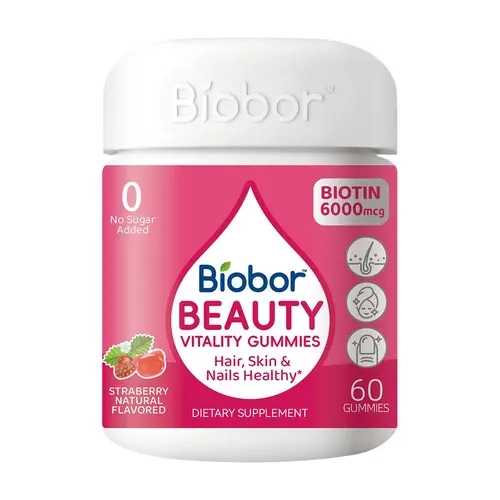 Biobor Advanced Hair, Skin & Nails Gummies with 6000 mcg Biotin，Vitamins A C E & Patented OptiMSM | Supports Hair Growth， Strengthens Nails， Improves Skin Radiance | Vegan， Wild Berry Flavor | 30 Day Supply