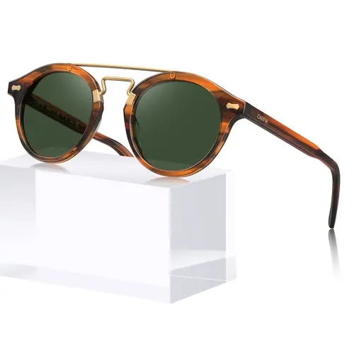 CARFIA Unisex Classic Polarized Sunglasses (CA3399L) - Full Rim Natural Acetate Frame, Metal Double-Keyhole Bridge, 100% UV Sun Protective Sunglasses, Tortoise Frame Blue Gradient Lens, 80s Men's Iconic Classic Eyewear Fashion, Everyday Use