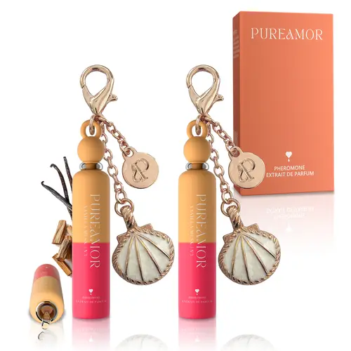 PureAmor Mini Keychain Pheromone Extrait de Parfum - Long Lasting Perfumes (8+ Hr Designer-Inspired Unisex, 13 Scents: Floral, Woody Amber Musk, Sweet, Fresh Rose), 24 Months Shelf Life, Pocket/Purse Perfume, Multi-Pack Party Favors for Date Night, Brunch
