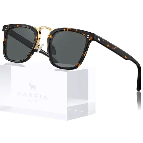 CARFIA Retro Acetate Polarized Trendy Styling Sunglasses for Men (CA3399L) - Small Face, Metal Double Bridge, Round Frames, Tortoiseshell Option, Natural Eye-Friendly, Face-Framed, Custom Fit, Dark & Light Hues, Ideal for Driving, Everyday Luxury Eyewear,