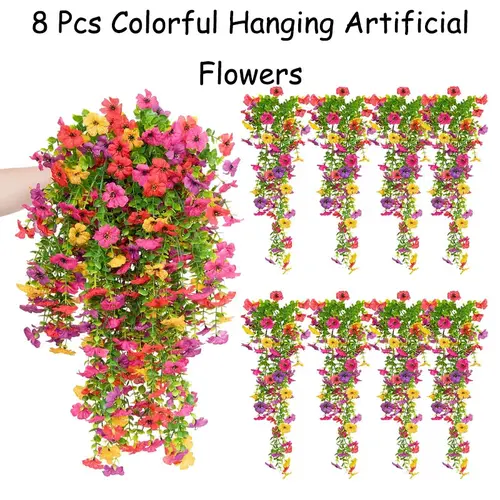 1/6/8 PCS Mixed Packs Faux Silk Daisy & Eucalyptus Vines Hanging Artificial Flower Arrangements, Realistic Look UV-Resistant Trailing Fake Plants, All Seasons Decor for Garden, Indoor Planter Home Accents