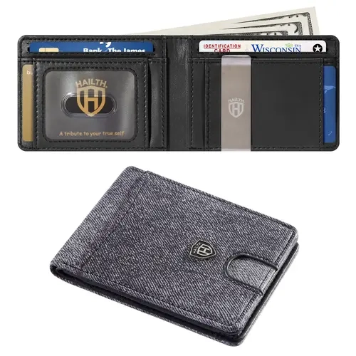 HAILTH Men's Classic Denim Compact RFID-Blocker EDC Fashion Wallet with Card Slots, Blocks 13.56MHz Signals, Everyday Cool Casual Mens Gift for Father’s Day, Birthday