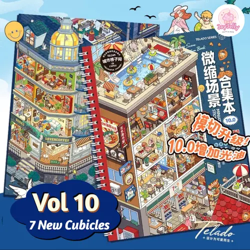 JoyJolly Telado Vol 10 Aesthetic Sticker Book - Urban Cubicles Scrapbook Accessories, DIY Kits with 7 New Scenes, Miniatures Paper Scene Set for Hobbyists
