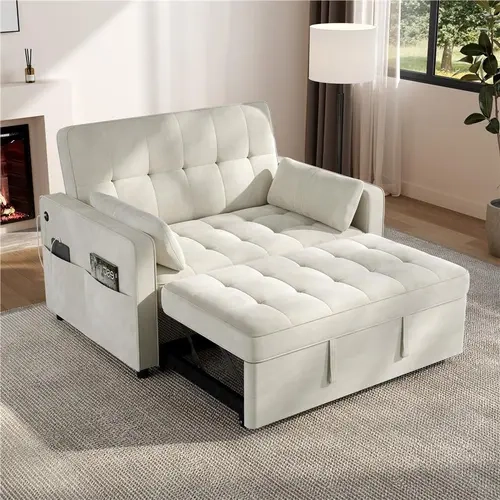 Yaheetech 3-in-1 Convertible Sleeper Sofa Bed (2 Packages Delivery) - Pull-Out Couch with Adjustable Backrest, Pillows, USB-A Ports, Side Pockets, Built for Lasting Strength, Cushioned Support System for Living Room, Bedroom