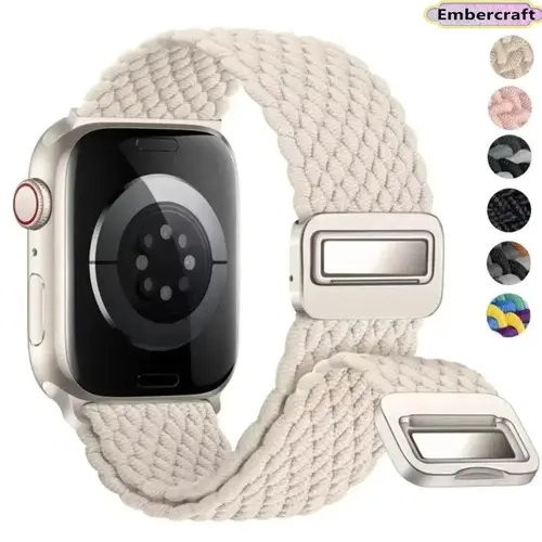 Breathable Nylon Braided Stretch Smartwatch Band - Magnetic Snap Close Accessory Strap with Stretch-On Ease, Athletic & Casual Fit for 38-49mm Series 9/8/7/6/SE/Ultra 2, Cool All-Day Wear Replacement