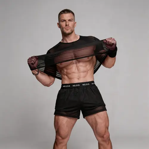 Neleus Athletic Mesh Workout T-Shirt Breathable Sheer Black Tee for Men - Bare-Feel 90% Polyester 10% Spandex, Loose V-Taper Fit, Ultra-Stretch Ventilated Activewear for Summer Gym Training