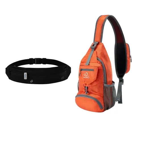 WATERFLY Unisex 2-Piece Sports Bag Set - Water-Resistant Activewear Accessories (Fanny Pack Waist Belt, Packable Crossbody Sling Backpack) for Runners, Athletes, Trail Running