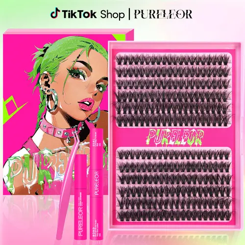 PURELEOR D-Curl Wispy Lash Clusters Kit, 240pcs 0.07mm 13-20mm Fluffy DIY False Eyelash Extensions for Makeup, Single Box Option Available
