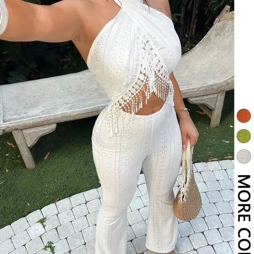 Women's Beach Casual Vacation Fitted Lightweight Breathable Chic Overalls Romper, Ladies Summer One-Piece Halter Jumpsuit, Comfortable and Stylish for Travel and Relaxing, Fashion Casual Lounge Travel Jumpsuit Overall Jumpsuits Rompers Overalls